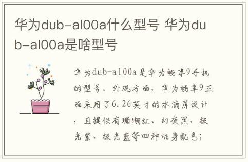 华为dub-al00a什么型号 华为dub-al00a是啥型号